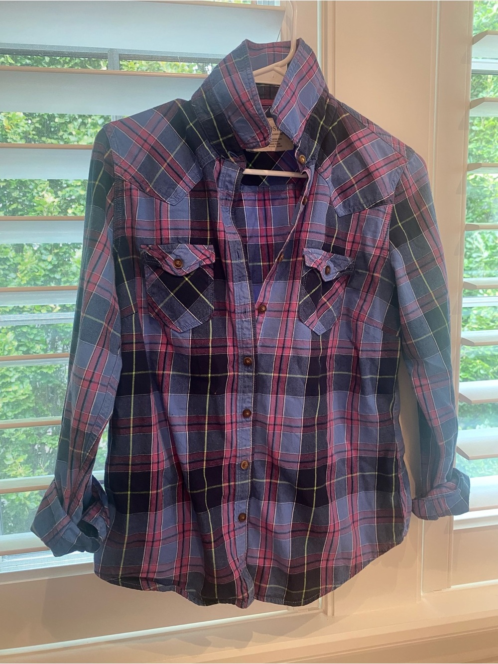 Aeropostale Plaid Button-Up Shirt - Blue & Pinky